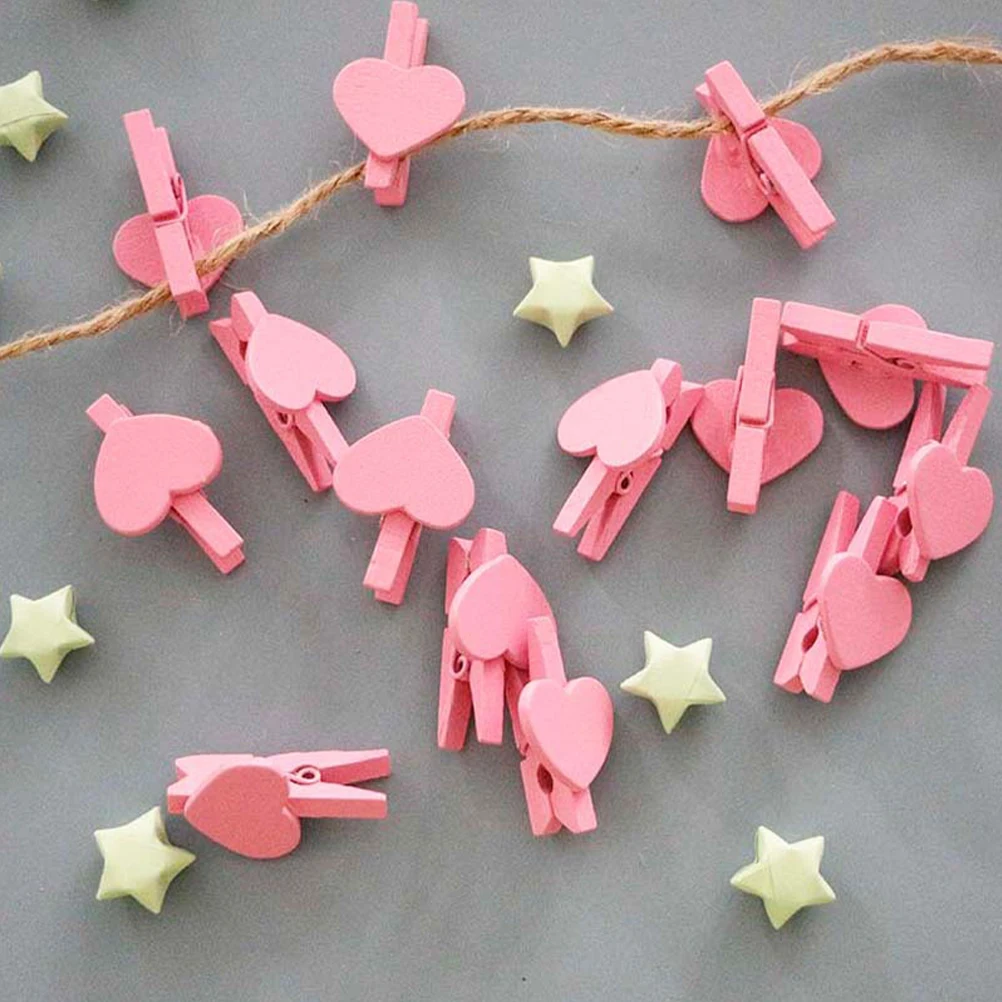 

50 Pcs Love Clip Desktop Paper Holder Binder Clips Mini Food Base Memo Wood Love-shaped Office Heart-shaped Photo for
