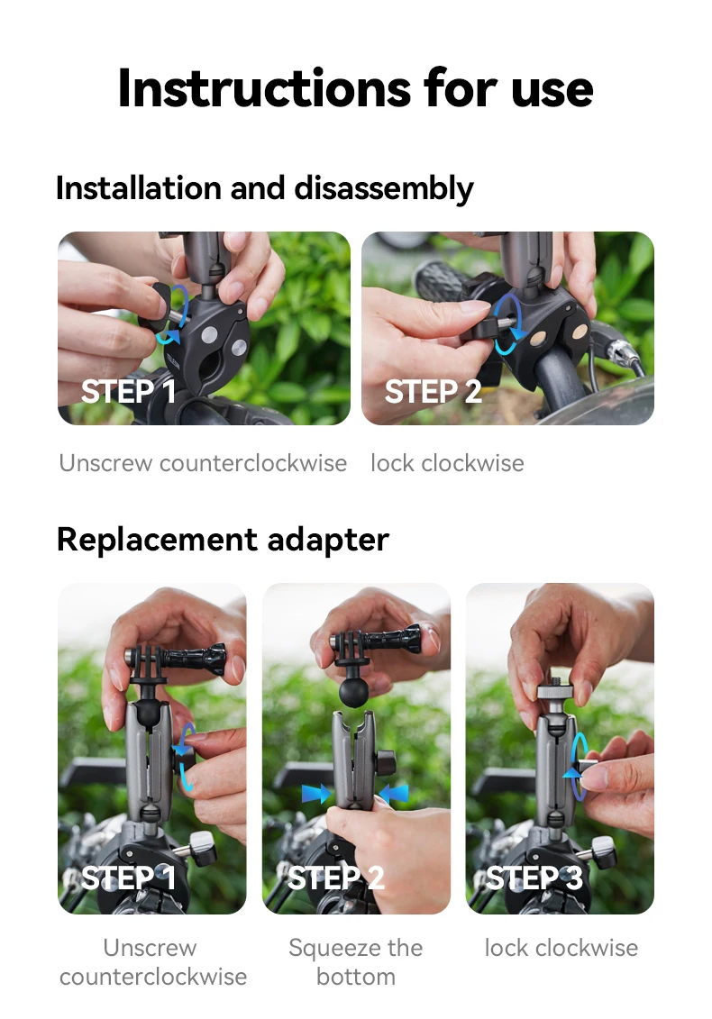 TELESIN Radfahren Motorrad Clip Magic Arm 360° ° Aluminiumlegierung Super Clamp 1/4" Loch für Kamera GoPro Handy Action Kamera – Detail 8
