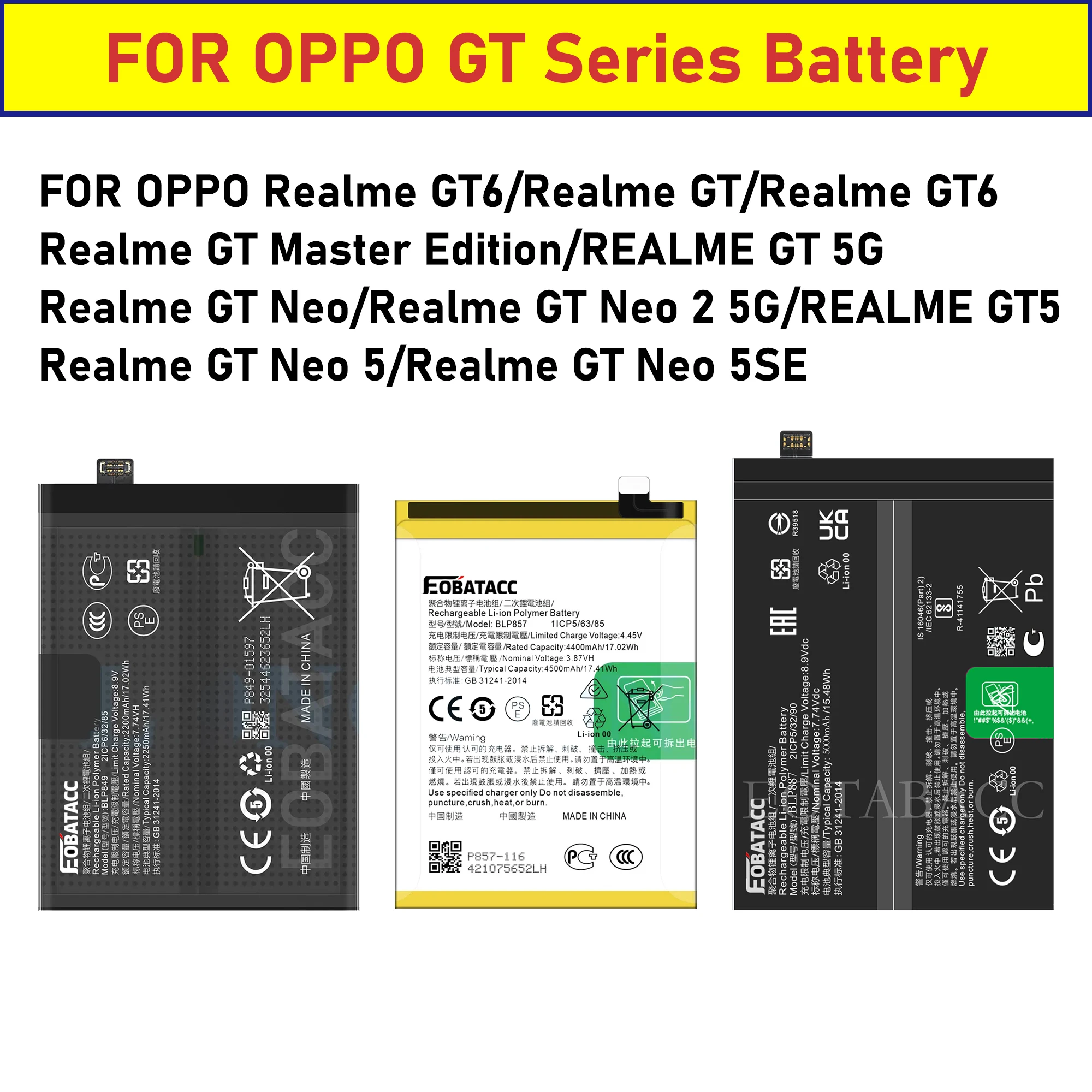 

2026 Years New BLP809 BLP849 BLP857 BLP887 BLP919 BLP947 BLPA25 Battery For Oppo Realme GT Neo 2 3 Neo2 Neo 5 GT2 Pro Master