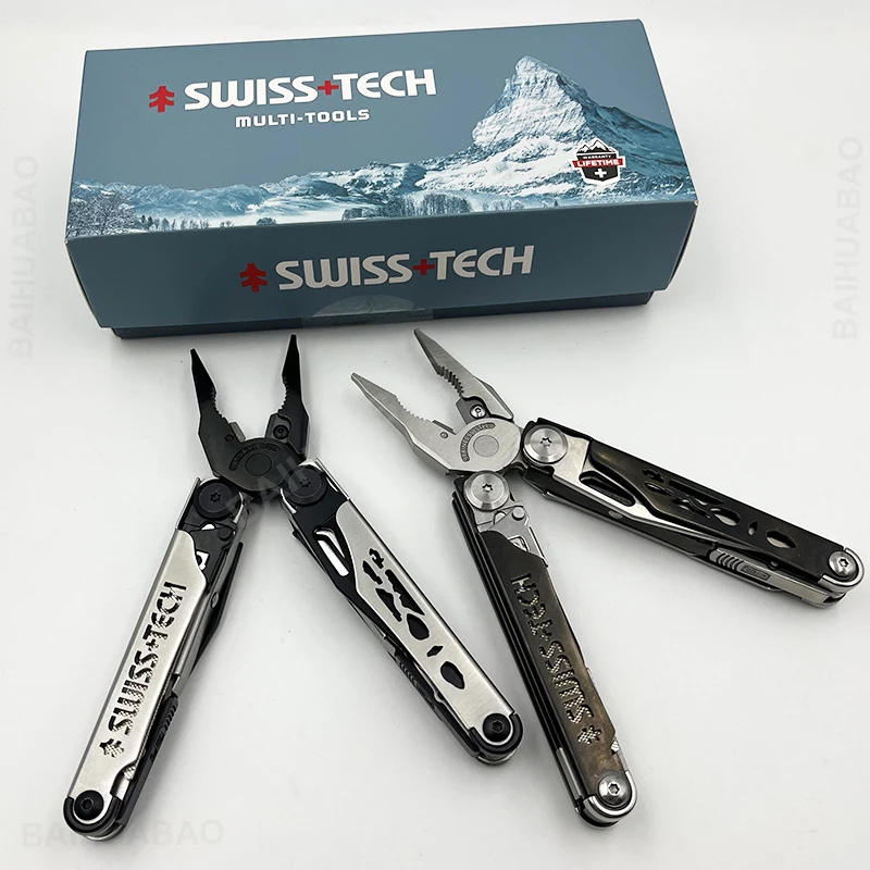 2024 New SWISS TECH 37 In 1 Multitool Pliers Folding Multi Tool Scissors With Replaceable Saw Blade EDC Outdoor Equipment