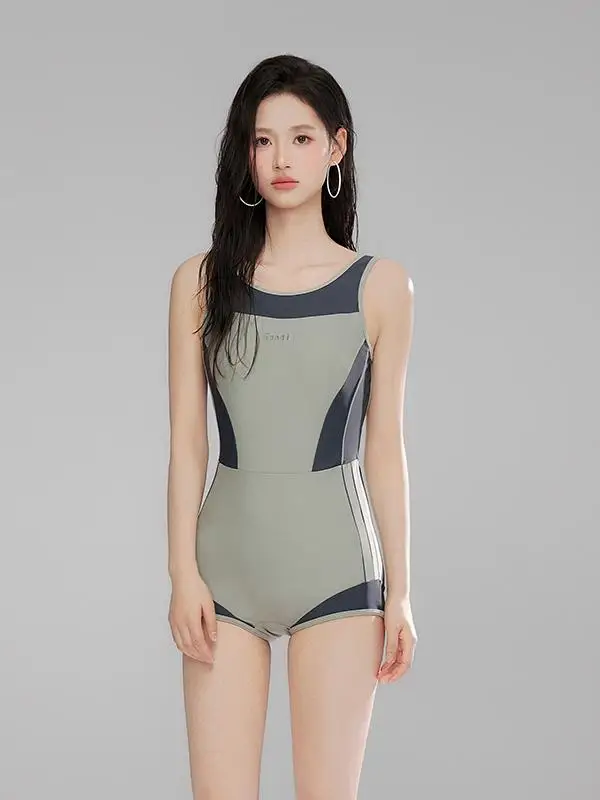 

Новый женский слитный купальник Sanki 2025 для профессионального плавания и тренировок, быстросохнущий, с фиксированными вставками для груди