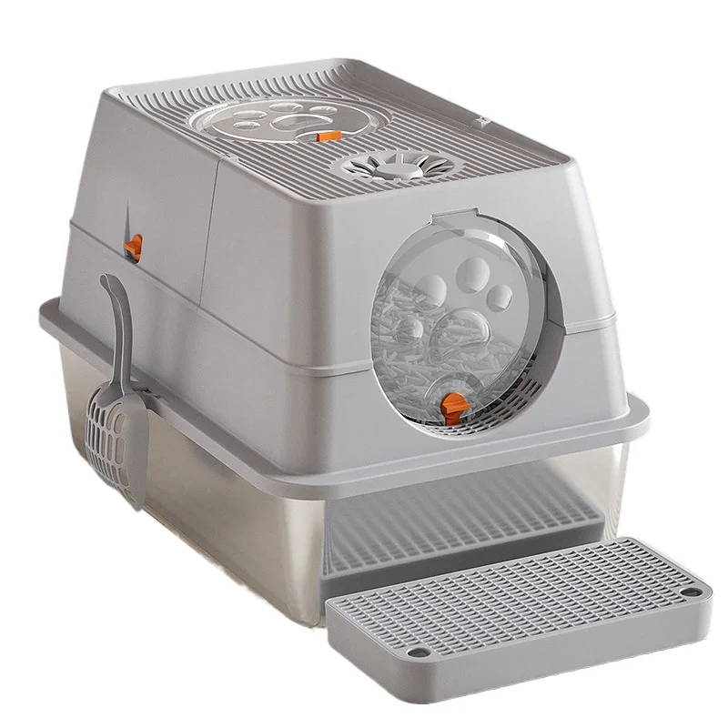 

Stainless steel fully enclosed cat litter box oversized