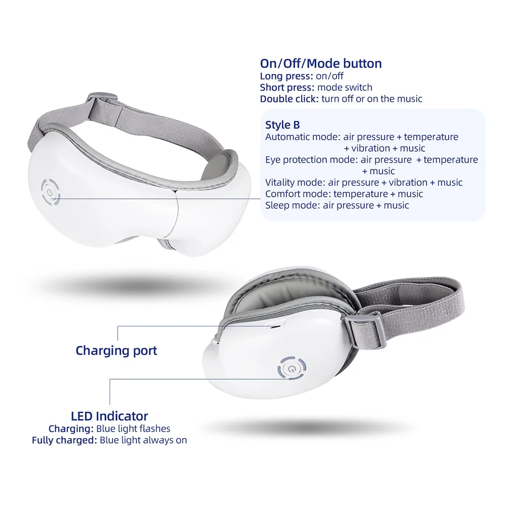 3D-Vibrations-Augenmassagegerät mit Wärmefunktion, Luftkissenmassage, Entspannungsmassage, lindert Augenmüdigkeit, entspannt die Augenmuskulatur, Augenpflege-Tools – Detail 4