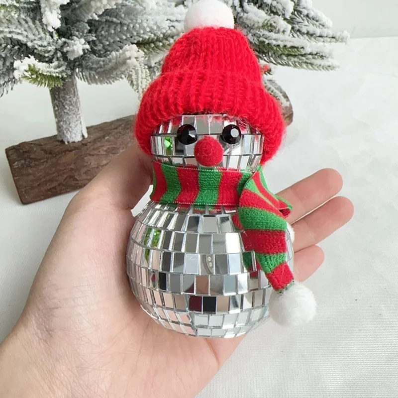 Disco Snowman Christmas Tree Ornament Reflective Mirror Disco Ball Xmas Decoration Home Figurines Desktop Decor New Year Gift