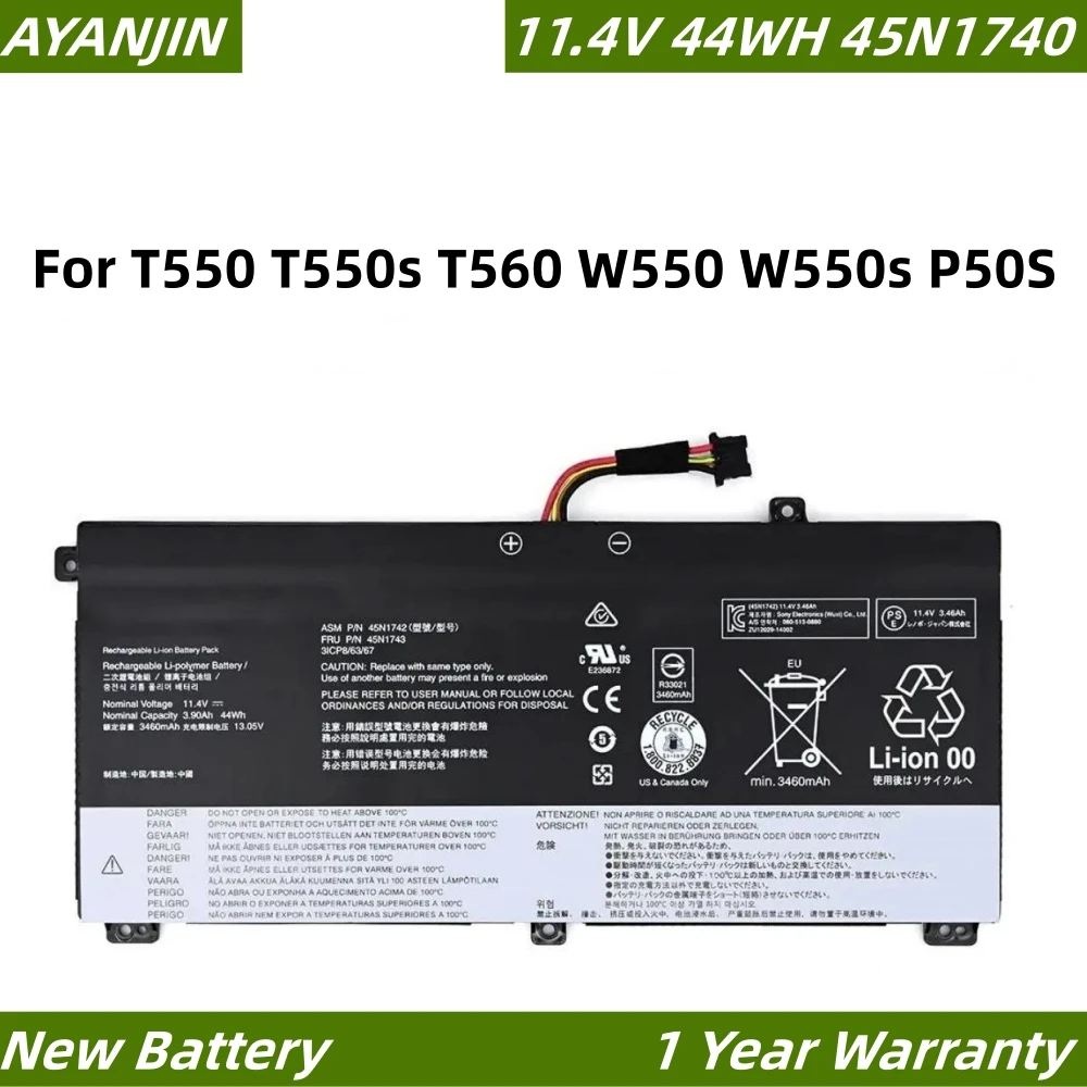 45N1741 45N1742 11.4V 44WH Laptop battery for T550 T550s T560 W550 W550s P50S Series 45N1740 45N1743 3ICP/7/61/70