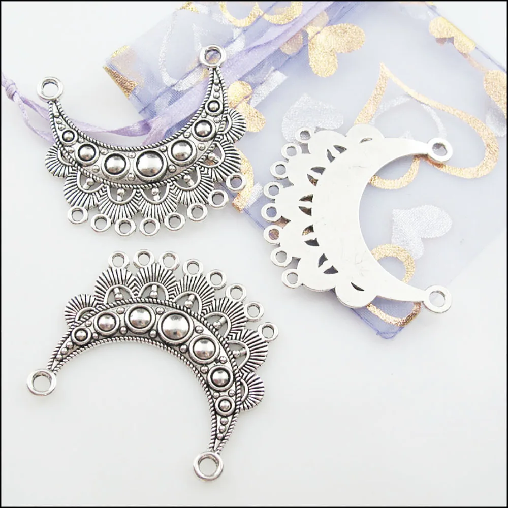 4Pcs Tibetan Silver Color 2-8 Moon Flower Charms Pendants Connectors 42x46mm