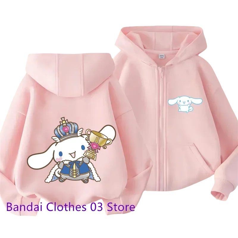 

New Sanrio Zipper Hoodie 2 to 12 Year Girls Sweatshirt Autumn and Winter Long Sleeve Harajuku Jumper Series Sewing Casual Hoodie