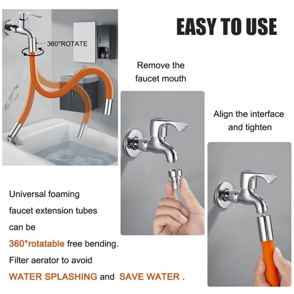 Water Tap Accessories Faucet Extender Pipe Wash Basin 360° Rotating Lengthening Tube Free Bending Rotatable Flexible Hose