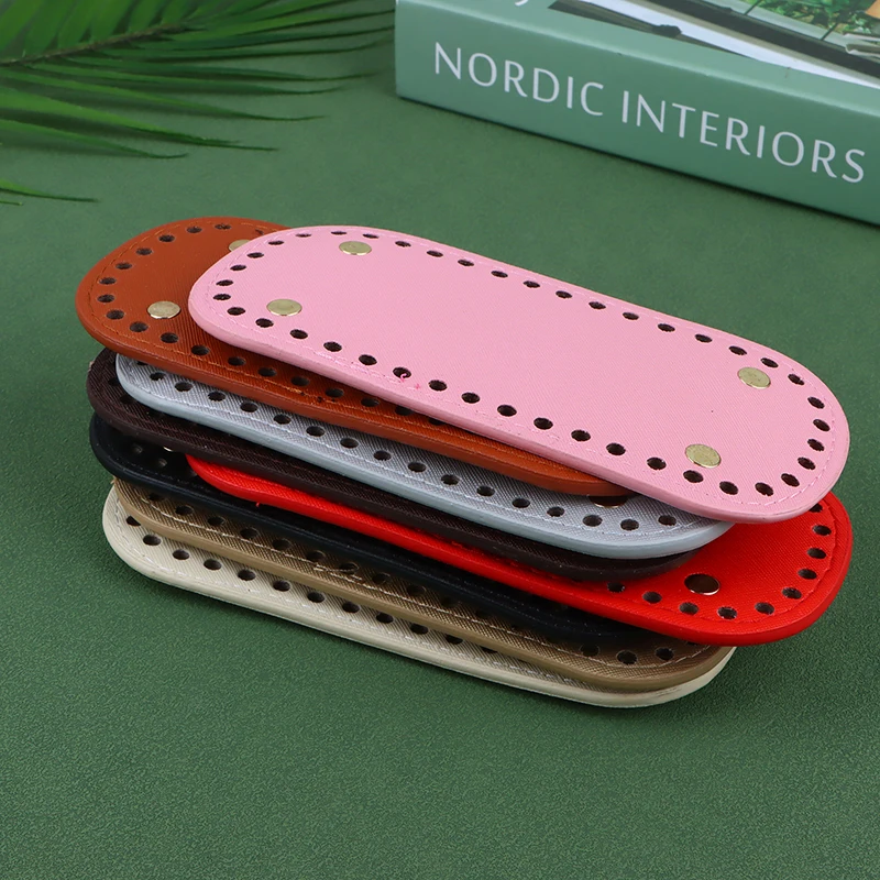 1Pc 8x18cm Oval Long Bottom For Knitted Bag PU Leather Bag Handmade Bottom With Holes DIY Crochet Bag Bottom Accessories