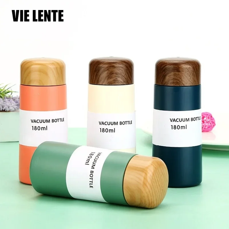 180Ml Bullet Mini Cute Wood Grain Stainless Steel Thermos Cup Coffee Travel Mug Small Fresh Portable Pocket Outdoor Coffee Cup