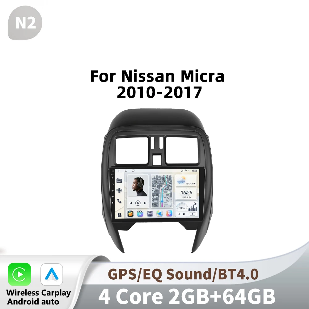 Podofo 9 inch Android autoradio voor Nissan Micca 2010-2017 met multimediaspeler, GPS-navigatie, 2din en Bluetooth