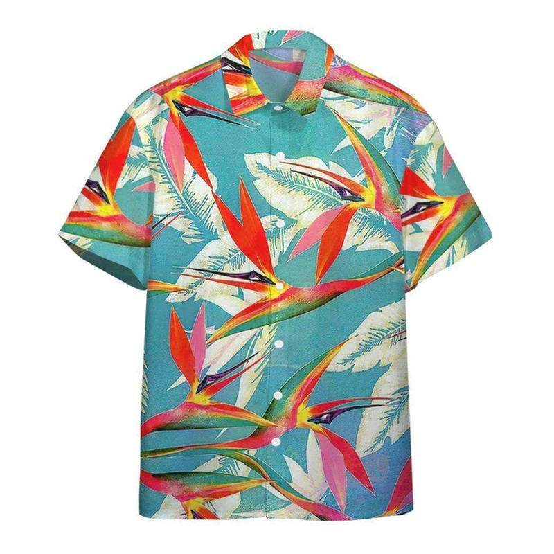 Camisa hawaiana con estampado 3d para hombre, blusa informal de manga corta con solapa, ropa de calle masculina