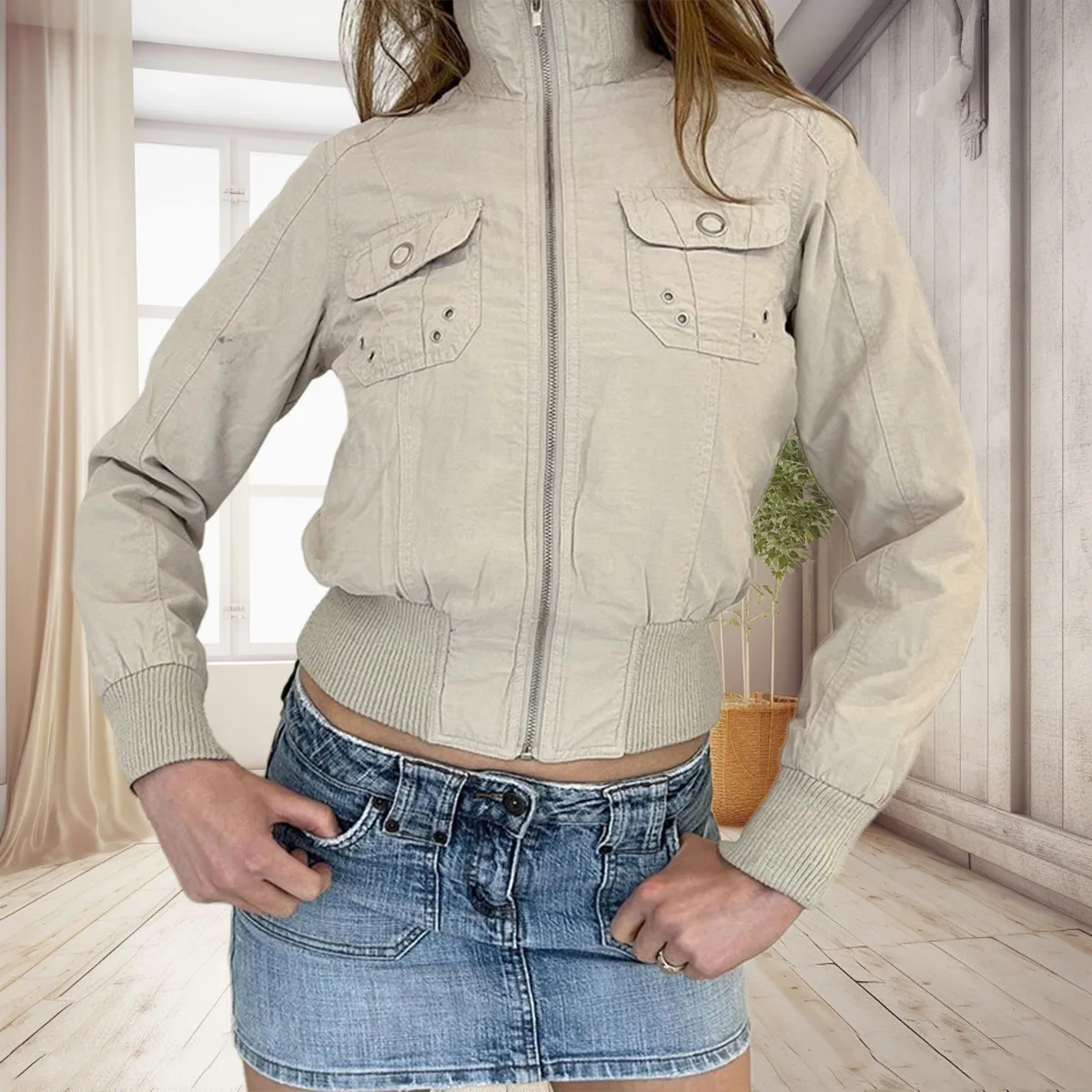 

Spring women's Y2K street style vintage short fitted jacket, Harajuku casual long-sleeved zipper jacket