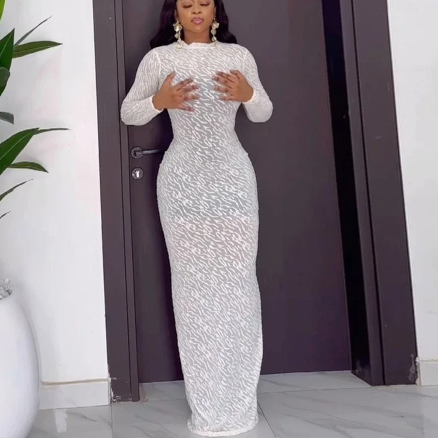 High Waist Dress Women Long Dresses Round Neck Maxi Sexy Slim Party Night Prom Elegant Splice Vestidos Vestidos Summer Dress