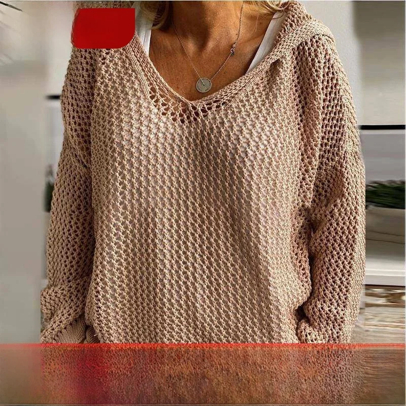

Wsl6039olen Outer Layer Sun Protection Knitted Hooded ex Long Sve Color Commute Sle Polyester Fiber Sweater