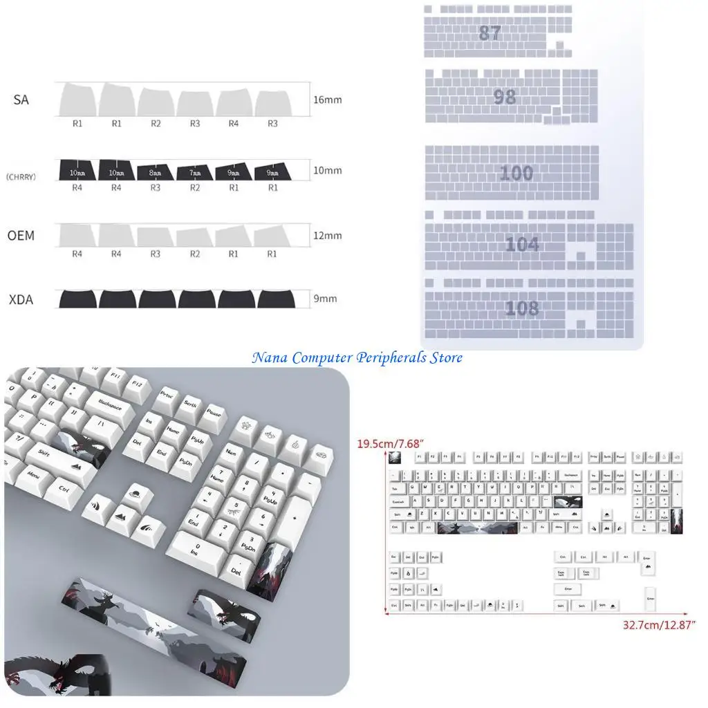 F68C 130 KEYS KEYCAPS SET PBT Cherry Keycap Game Electronic Systlis