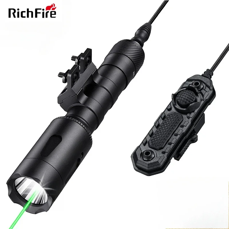 

Richfire SFD-061 Tactical Rifle Flashlight 1680 Lumens Green Beam Light Combo Rechargeable Torch with M-rail for Hunting Camping