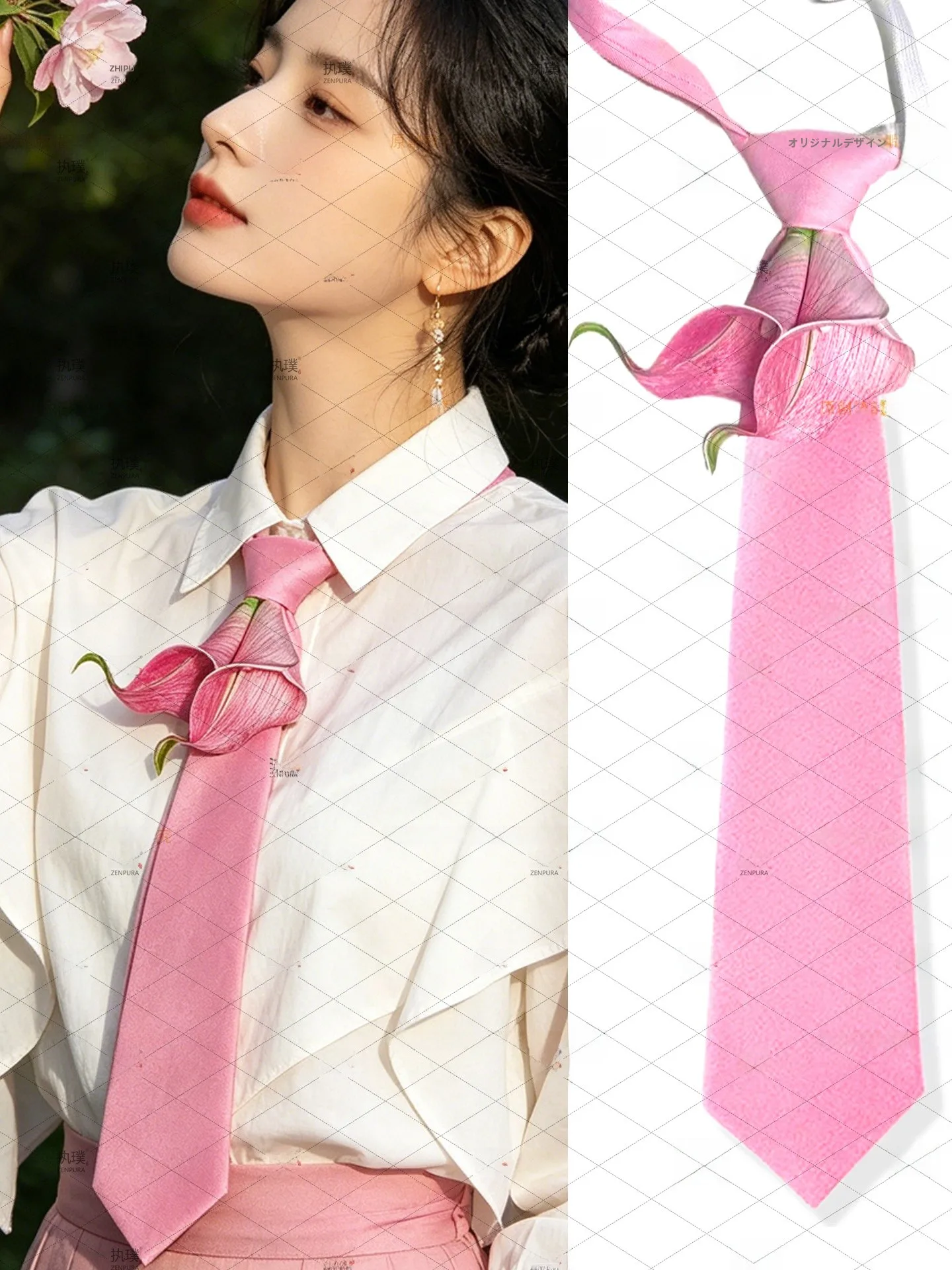 corbata-decorativa-original-con-diseno-de-flor-de-loto-estilo-coreano-ancho-estrecho-tela-de-poliester-adornada-con-diseno-de-punta-de-flecha