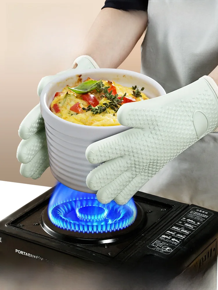Thiened Silicone Microwave Oven Gloves Heat Resistant Kitchen Baking Special Anti-Scalding Oven Gloves Nordic Sle ular...