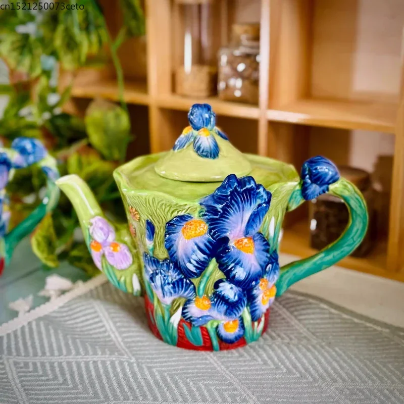 Iris Ceramic Teapot Underglaze Color Ceramic Coffee Pot Coffee Cup Mug Home Afternoon Tea Black Tea Cup New Home Wedding Gift