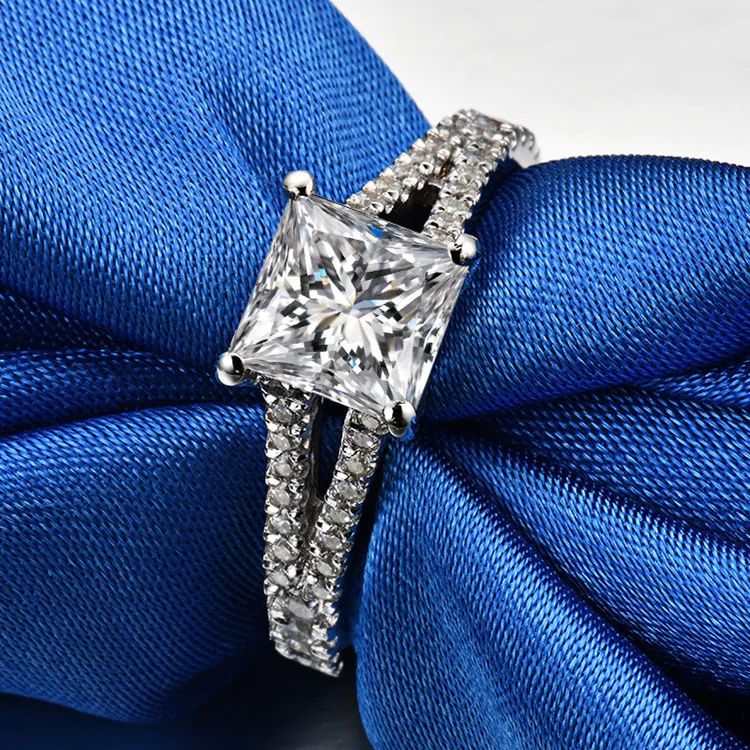 PT950Platinum four-prong square diamond ring - Princess round diamond ring - Women's morganite micro-set ring