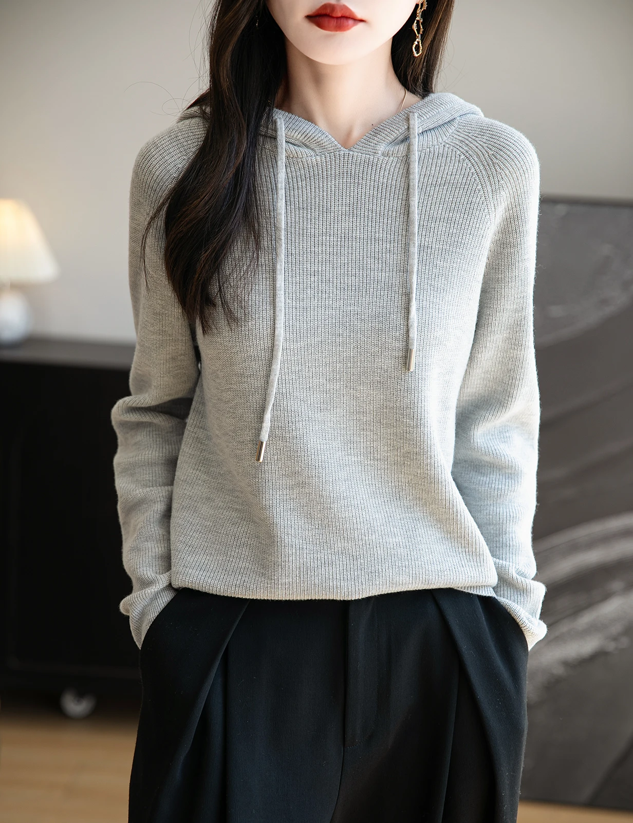 Hooded Neck Knitted Top for women Pullover New Spring Fall Basic Fashion Casual Long Sleeve Tops Hoodies Sweater Woman Clothing