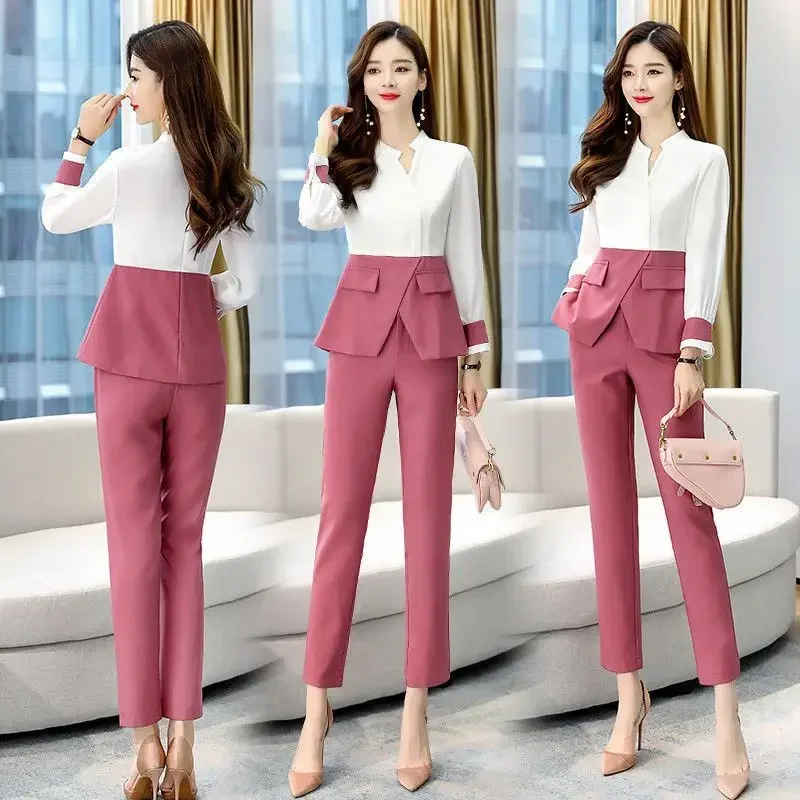 Two Piece Set Pants for Women Wear To Work Womens 2 Pant Sets Business Outfit Professional Office Cotton Trouser Suit Formal E80