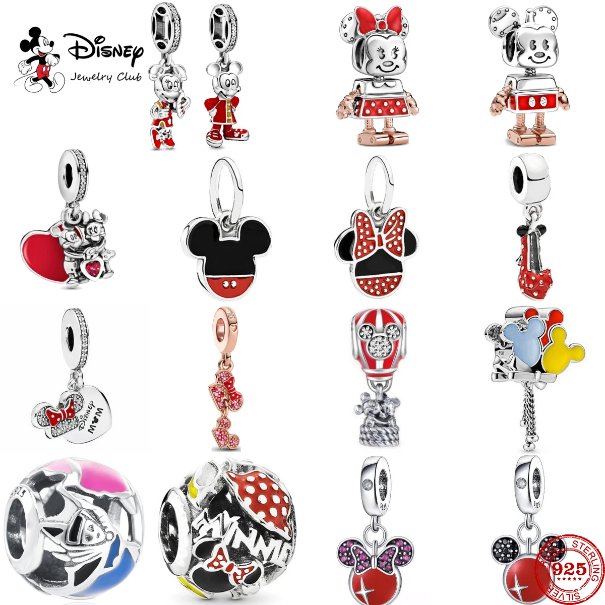 

Hot Sale New Disney Minnie Mickey Mouse Balloon Charms Beads Fit Original 925 sterling silver Bracelet DIY Accessories Jewelry