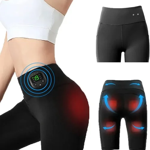 Pantalones cortos de Yoga de cintura alta con EMS, estimulador muscular para glúteos, 8 modos, 19 niveles de intensidad, Presoterapia