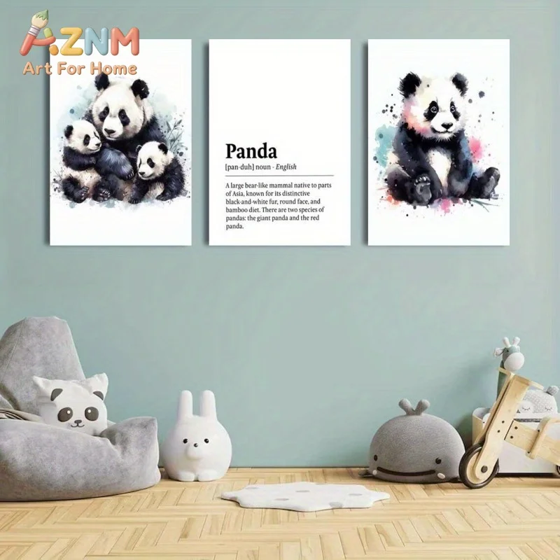 AZNM Panda Canvas Wall Art Watercolor Animal With Definition Text Frameless Canvas Painting Nursery Kids Room Home Decor Poster