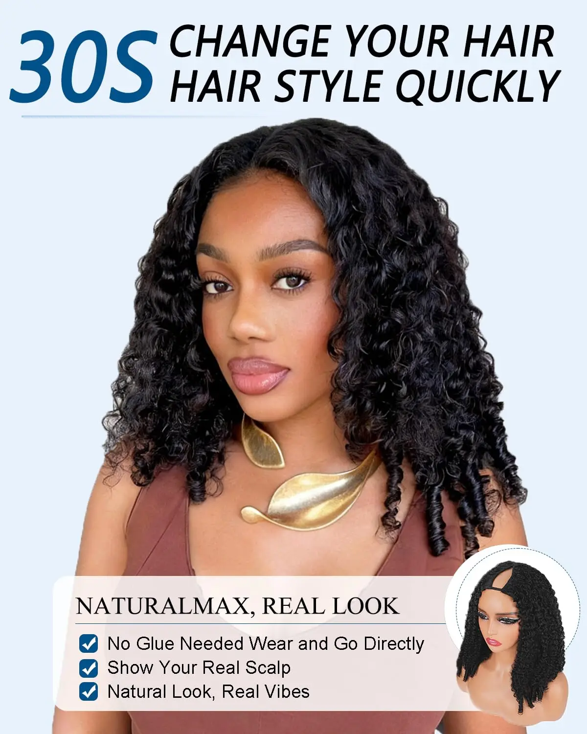 Burmese Curly V Part Wig Human Hair Out Upgrade U Part Wigs with Spiral End Deep Curly Machine Wigs For Women Natural Color 220% Density 30inch