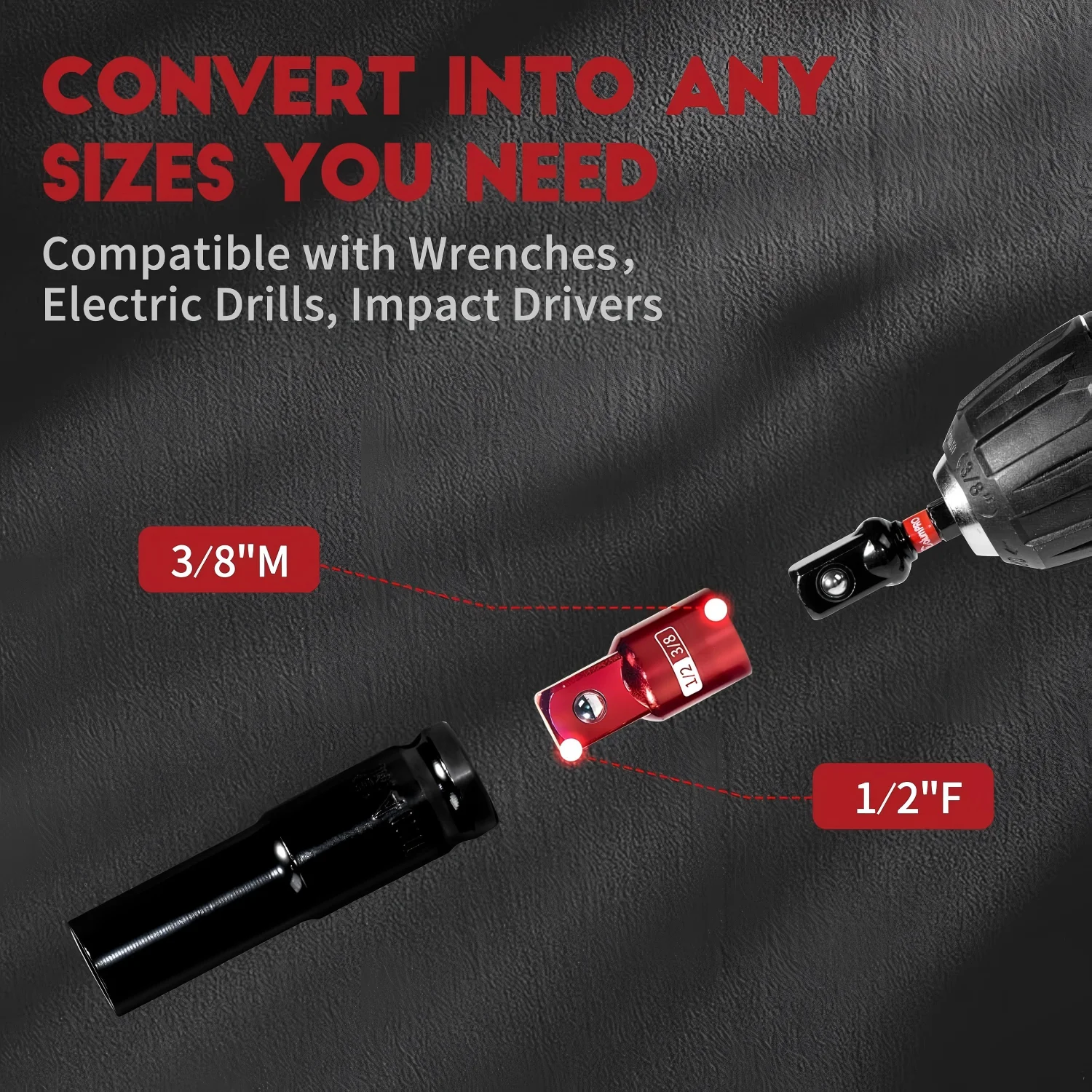 5Pcs Red Socket Drive Adapter Set 1/4 3/8 1/2 3/4 Impact Wrench Converter for Car Motorcycle Cleaning Repair Hand Tools