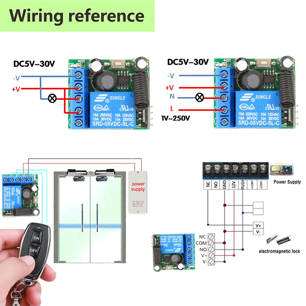 RF 433Mhz Wireless Remote Control Switch DC 5V 12V 24V 30V Relay Module and 500M Transmitter for Electromagnetic Lock Lamp LED