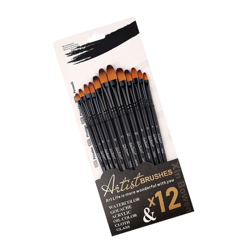 12x Watercolor Paint Brushes Artist Brushes Drawing Supplies for Oil Painting