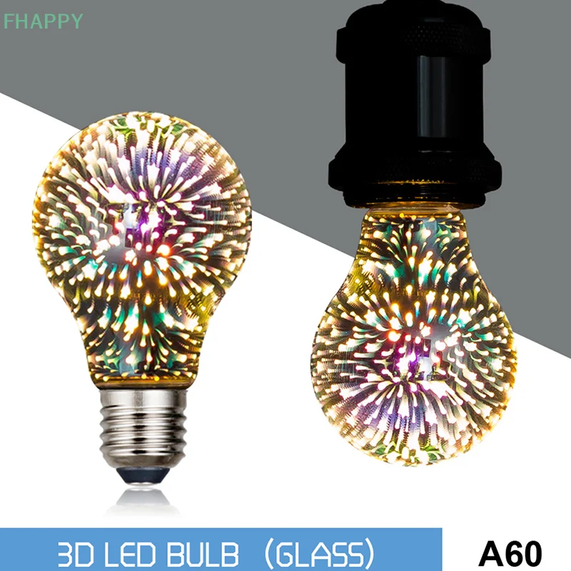 3D 장식 LED 전구, 빈티지 전구, 스타 불꽃 놀이 램프, E27, 6W, 85-265V