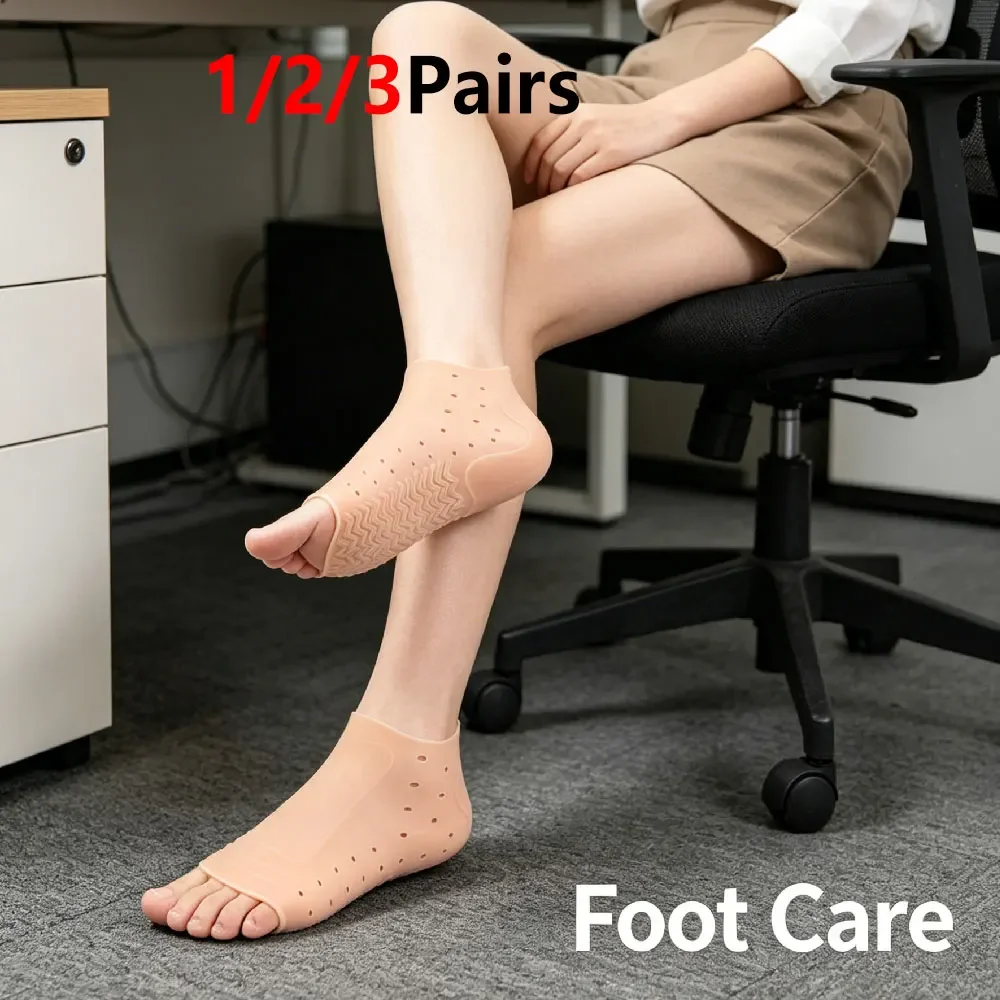 1/2/3Pairs Ankle Support Gel Heel Socks, Open-Toe Silicone Moisturizing Sleeves for Dry Cracked Feet Foot Care Pedicure Women