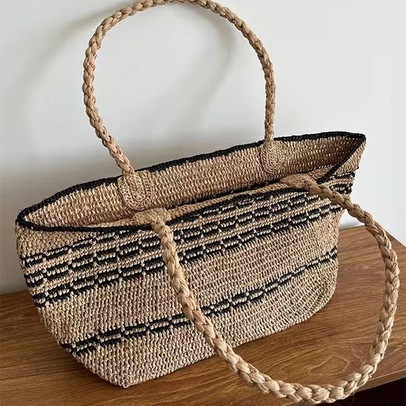 

Women Hand-woven Bag Clutches Bag Large Straw Portable Shoulder Bag Summer Beach Party Braided Basket Purses Shopper Satchel