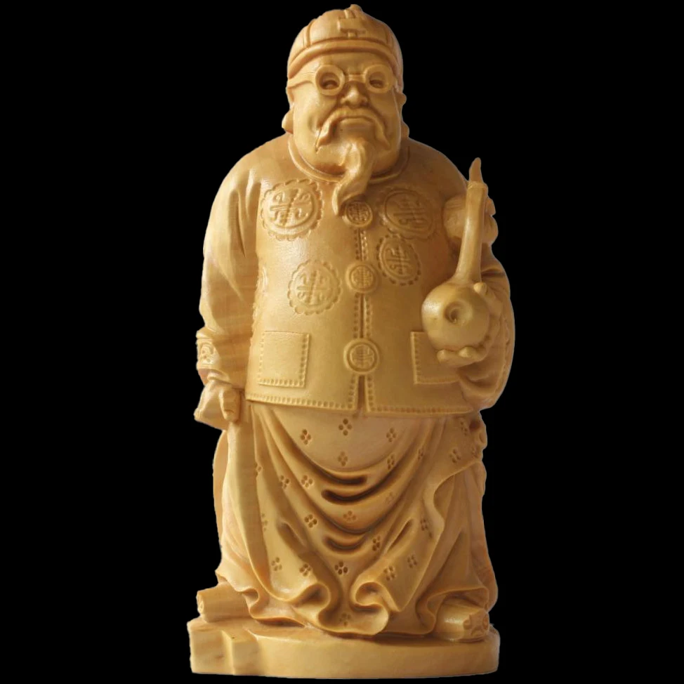 8cm Boxwood Wood Sculpture Real Statue Figure Home Décor Rich Feng Shui Collection Mascot Wall Decoration