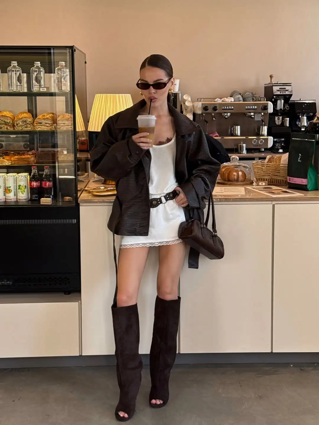 Solid Faux Leather Jacket Women Lapel Asymmetric Zipper Belted Waist Oversized Long Sleeve Coats Vintage Moto Biker Coat 2026