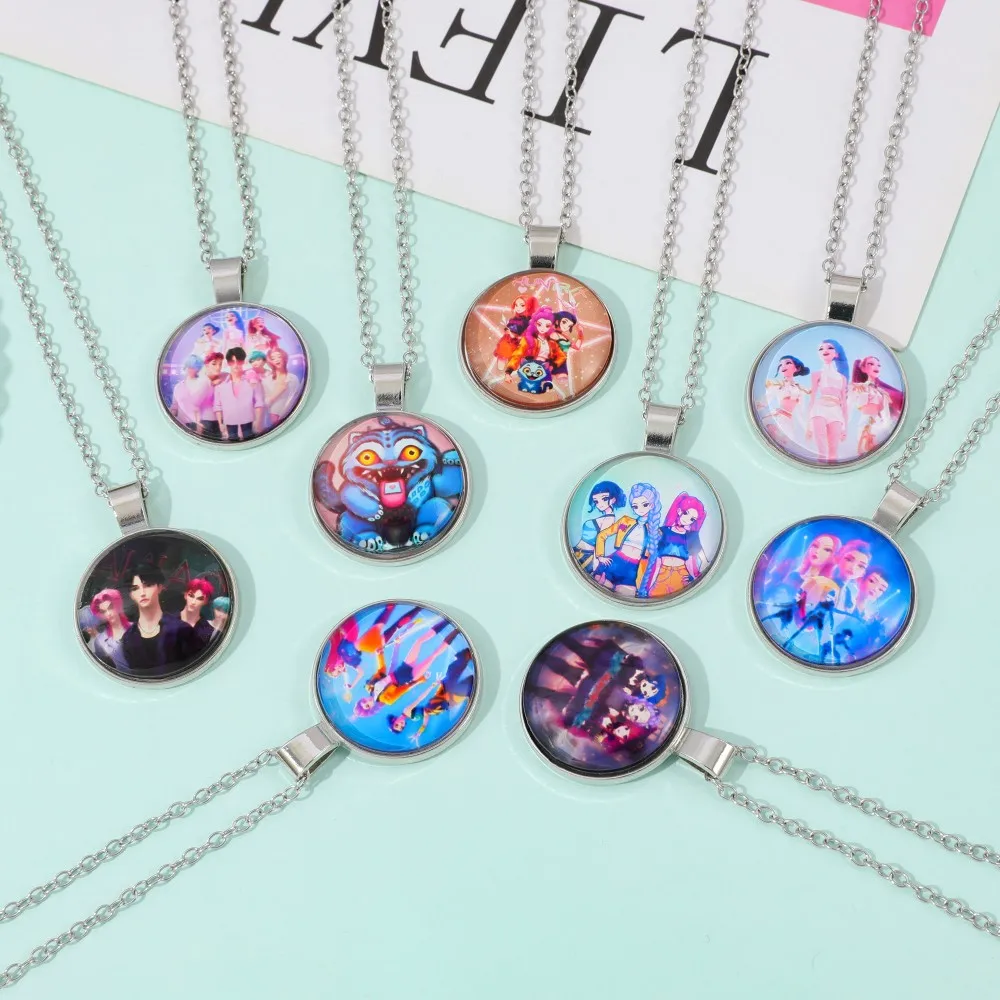 Kpop Demon Hunters Time Gem Runde Halskette Bunter Anhänger Schmuck