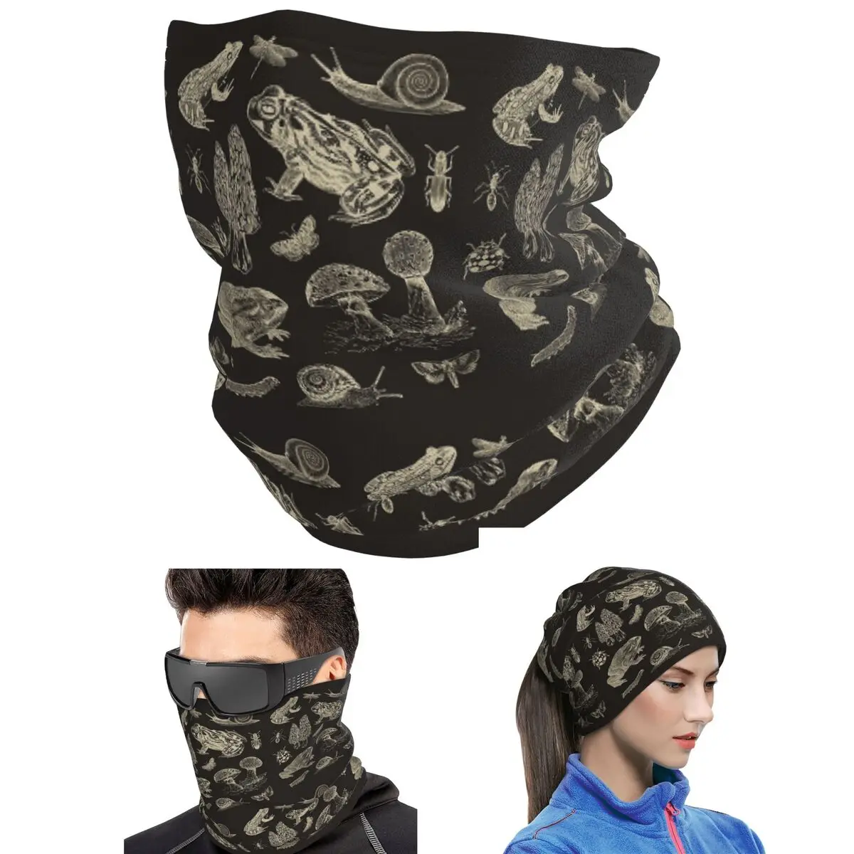 Frog, Mushroom, Snail, And Moth Insects Bandana Neck Cover Printed Wrap Scarf Warm Face Mask Unisex Adult Winter