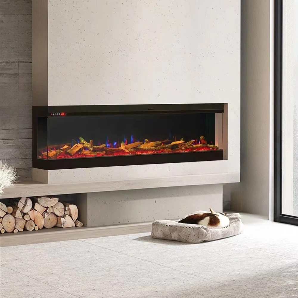 Modern Recessed 3D Led Wifi Heat Decorative Fireplace 3 Sided Electric Fireplace  90