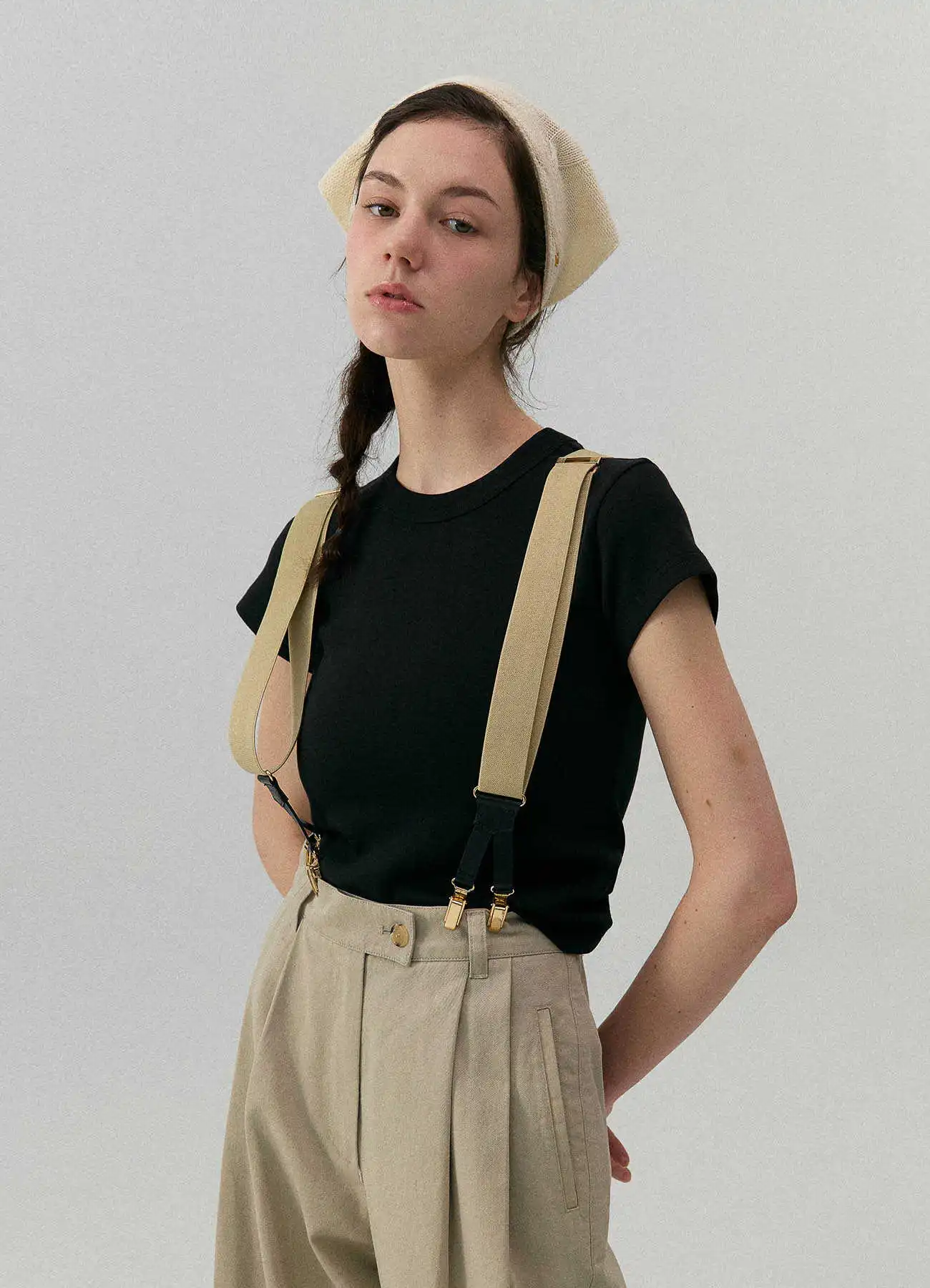 

Retro Patchwork Khaki Overalls Belt Eight Milk Old Money Style Artistic Waist Belt for Youth Universal Gender