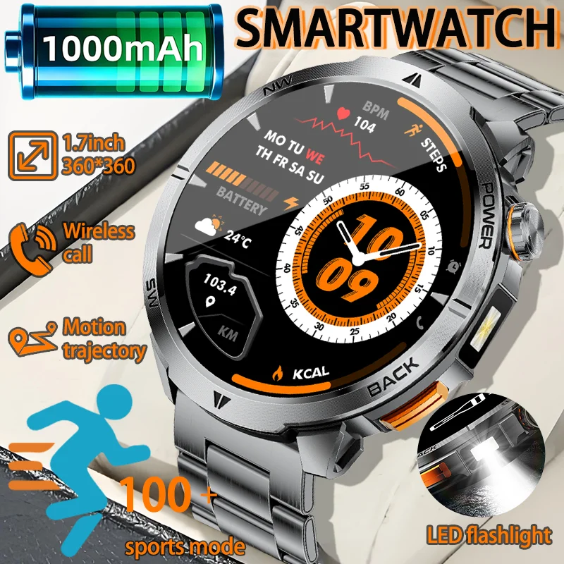 

2026 new outdoor smartwatch, 1.7-inch high-definition screen, heart rate sleep monitoring, exercise trajectory, call reminder