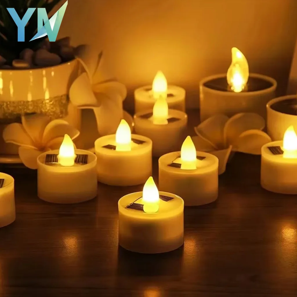 

Solar Powered Candle Tea Lights Flameless Fake LED Electronic Candles Outdoor Christmas Small Tea Candles Home Decor