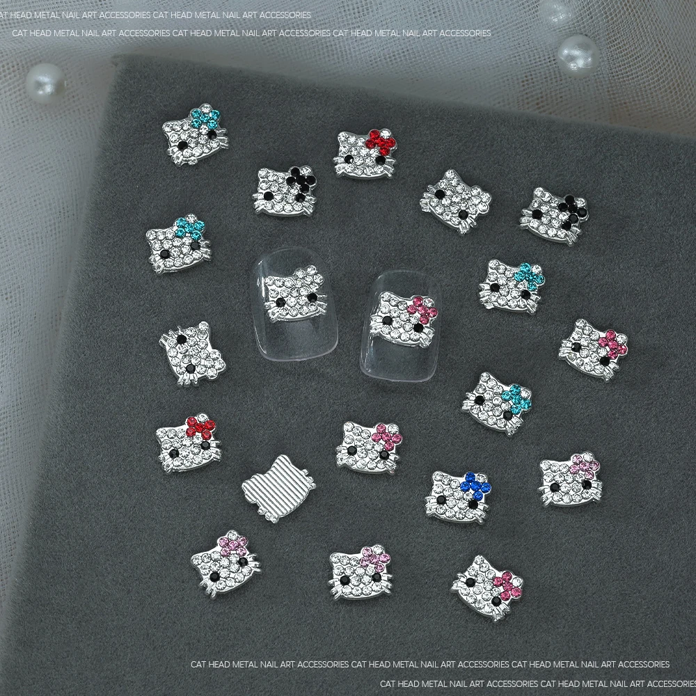 35개 3D 다이아몬드 헬로키티 네일 참 믹스 귀여운 키티 고양이 머리 크리스탈 라인스톤 DIY 럭셔리 매니큐어 장식