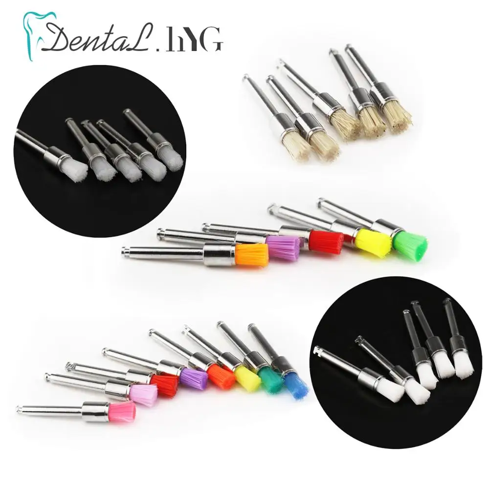 100Pcs/Bag Dental Polishing Brush Prophy Brushes Nylon Bristle Rubber Flat Sharp Polisher Oral Cleaning Teeth Whitening