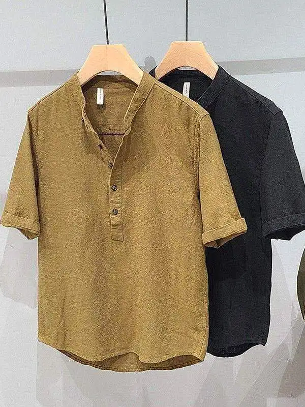 

Pure Color Linen ort Sve irt Men's Casual Workwear Summer New Simple Cotton Linen Faion Youth Leisure irt