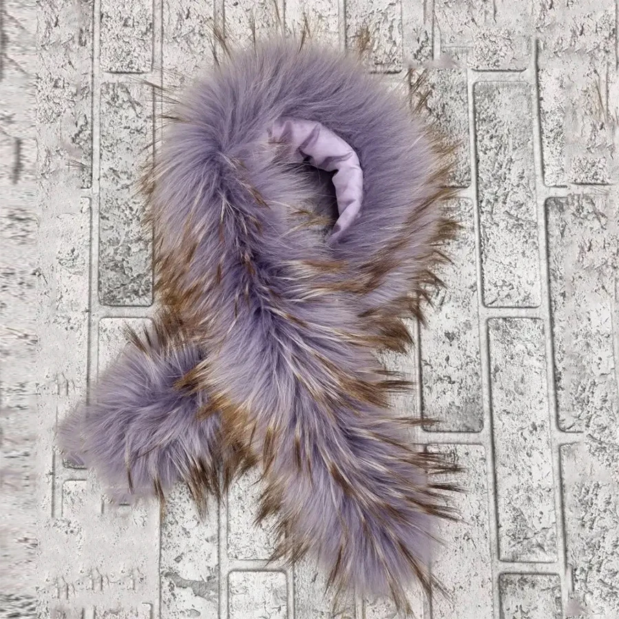 Winter Natural Raccoon Fur Collar  Woman  Fluffy Fur Fashion Coat Neck Warmers Shawl Raccoon Scarves Fur Scarf Women Luxury