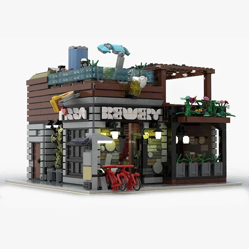 Moc Building Bricks Street View Model Brewery And Pizza Shop Technology Modular Blocks Gifts Christmas Toys DIY Sets Assembly